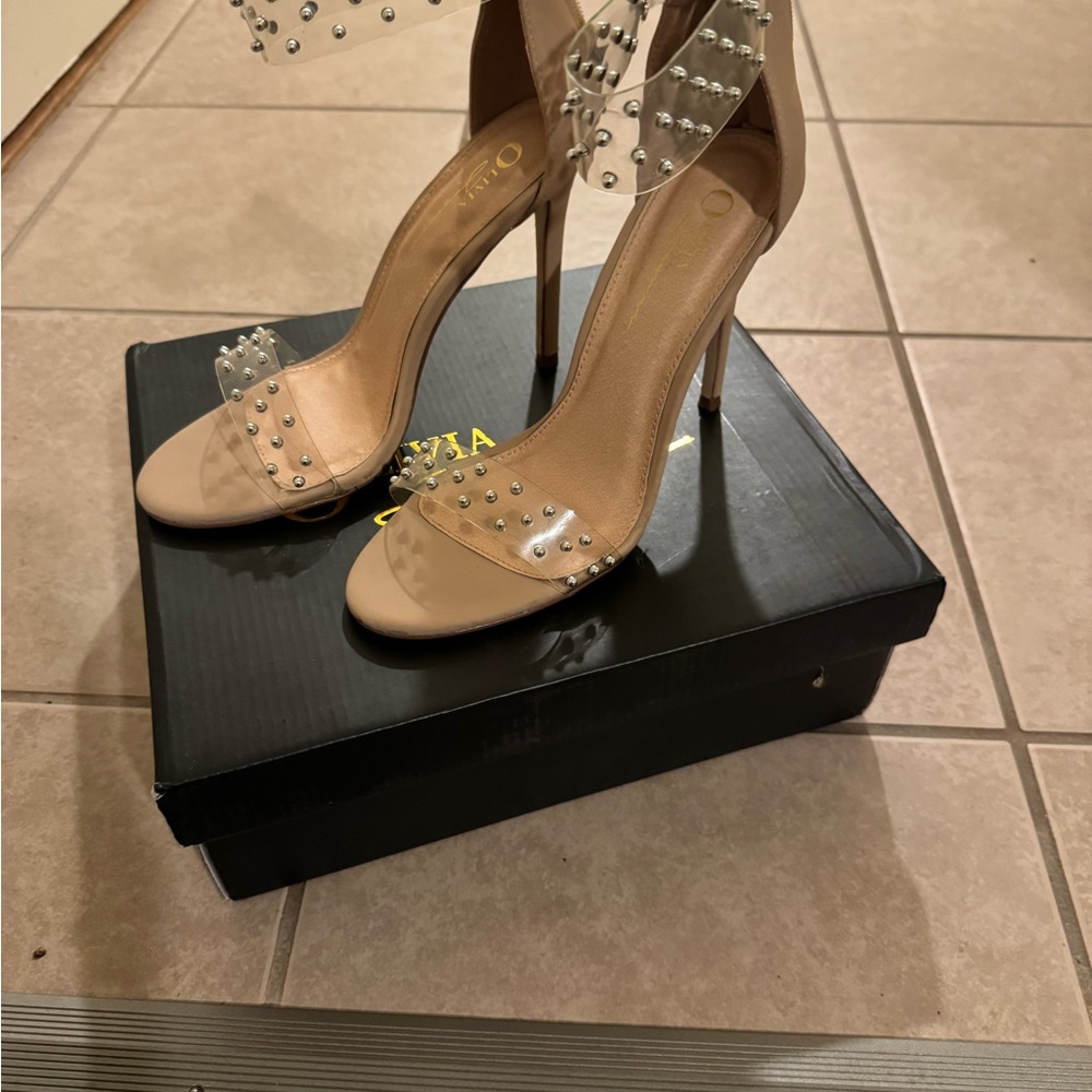 Fashion Nova Beige Studded Heels - Picture 2 of 4